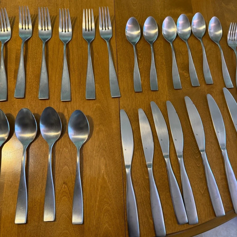 Gourmet Settings Flatware Set GS Stainless Silver Good Brushed Modern Cutlery